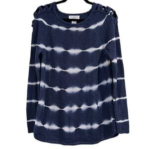 Evereve Braeve Sweater Jumper Women Medium Blue Knit Striped Tie Dye Nautical